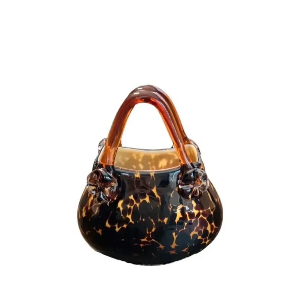 Halle‎ Art 1990’s Hand Blown Glass Tortoise Art Deco Purse Vase Figurine